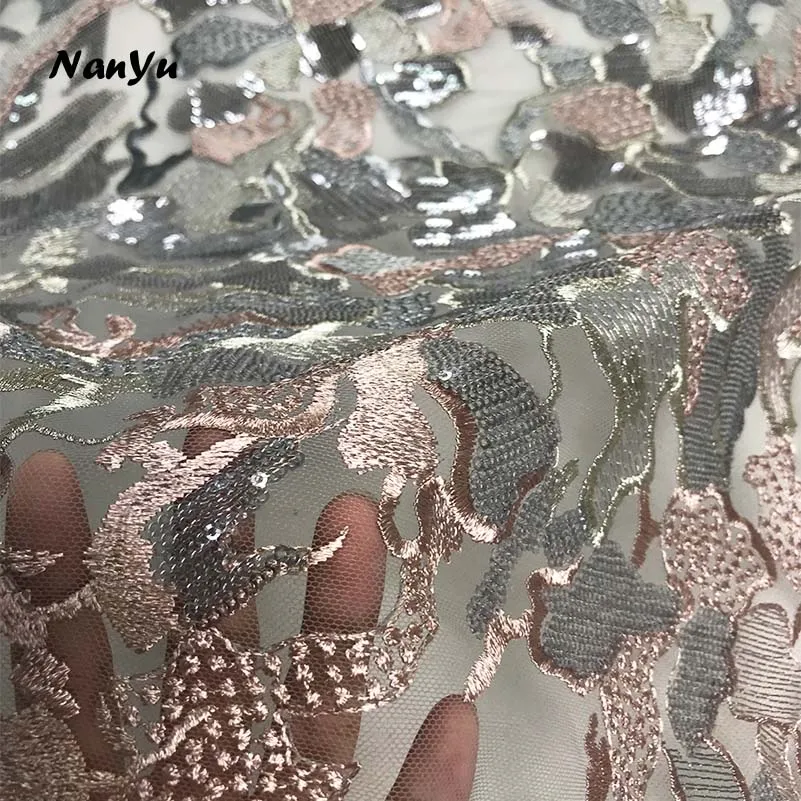 NanYu тюль кружевной ткани Французский роскошный маленький блесток тюлевые ткани с вышивкой для платья Свадьбы NY999