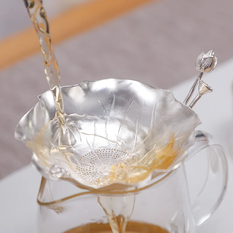 Lotus frog tea leak new sterling silver 999 tea ceremony accessories Kung Fu tea set tea filter lotus tea filter