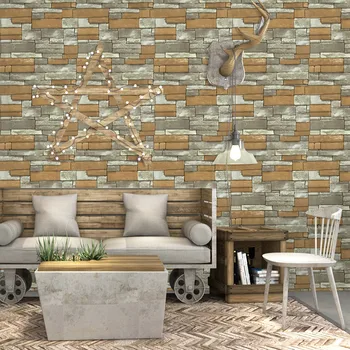 

3d Retro Style Yellow Brick Antique Brick Pattern Self-adhesive Wallpaper Waterproof Restaurant Milk Tea Shop Background Wall