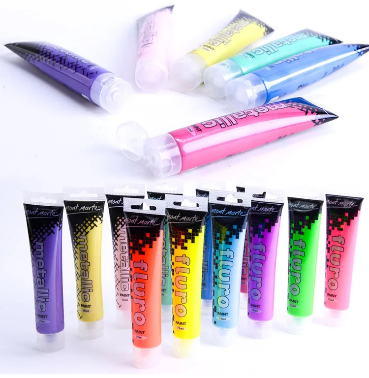 

1pc 75ml/tube Acrylic paints Hand Painted Wall Drawing craft Painting Pigment flash glue metal fluorescent Metallic color