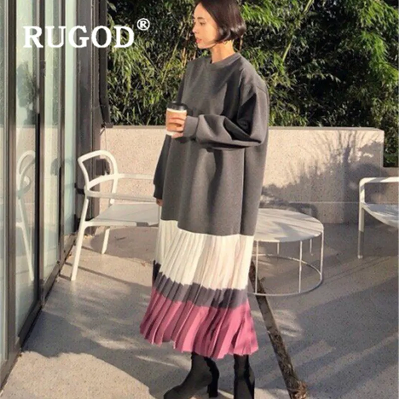 RUGOD Chic зима женское платье элегантный сплошной круглый вырез горловины прямые дамские платья свободного покроя vestido модное Утепленное зимнее платье