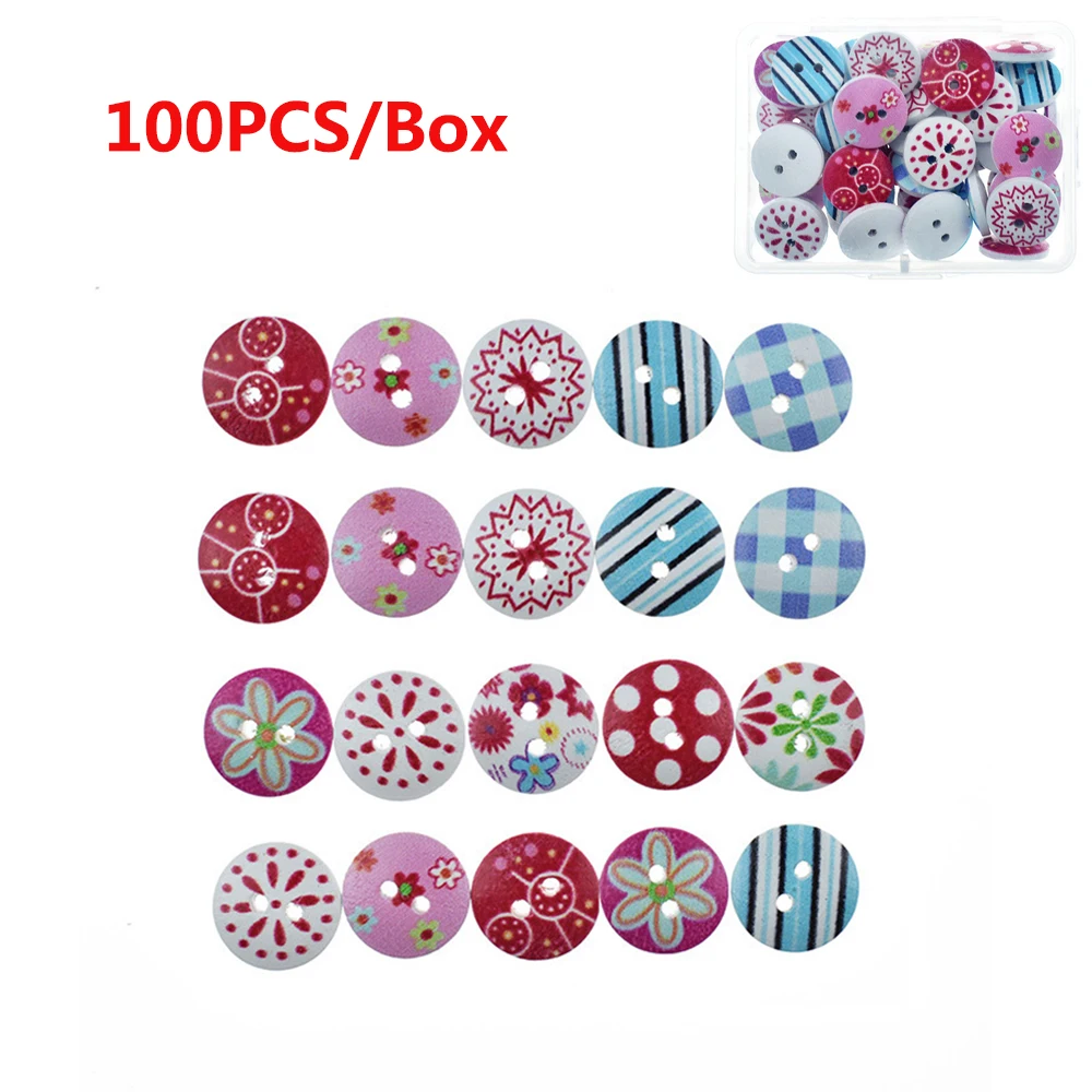 

100pcs/15mm Circular Button Random Mix Wooden Buttons Craft Scrapbook Clothing Sewing Accessories DIY Cardmaking Home Decor Tool