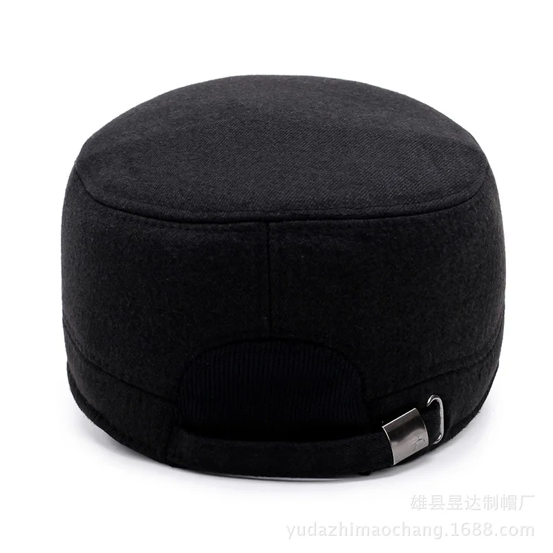 TOHUIYAN Classic Woolen Military Hat Vintage Flat Top Caps Winter Warm Earflap Hats Men Army Cap Fashion Adjustable Cadet Hats