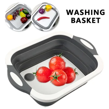 

Kitchen Chopping Block Foldable Cutting Board Multi-Function Kitchen Silicone Cutting Boards Vegetable Fruit Washing Basket