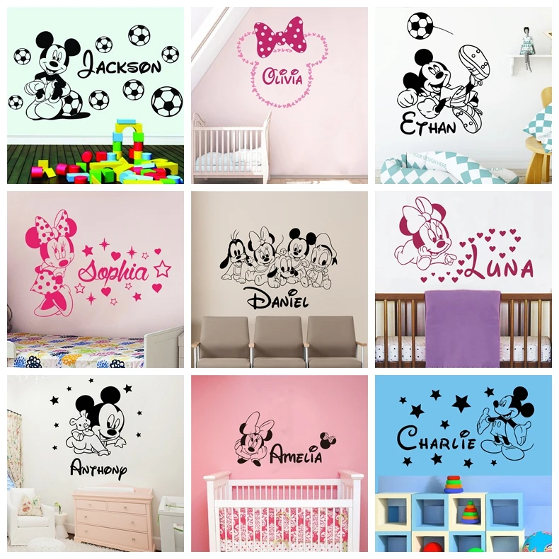 7style Disney Custom Name Mickey Minnie Mouse Vinyl Wall Sticker Decor For Nursery Room Kids Room wall stickers Decoration