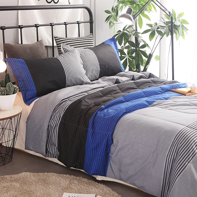 3Pcs Striped Queen Comforter Sets Ethnic Retro Air Conditioner Quilt Set Floral Printed Luxury Coverlet with Pillowcase