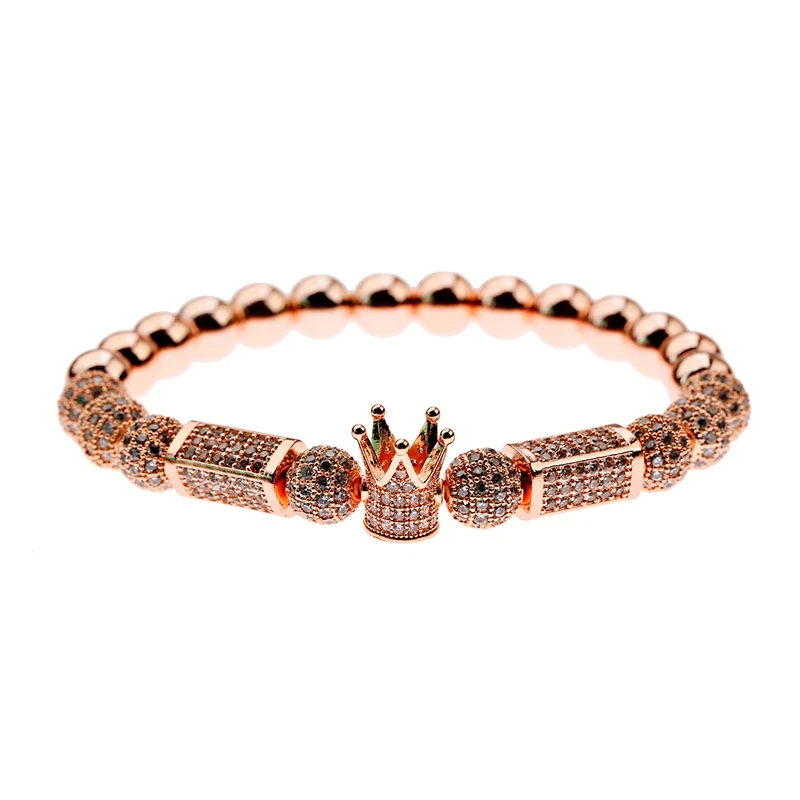 Rose gold Модный браслет с чешскими коронами для мужчин, очаровательный модный роскошный медный браслет для женщин Pulseira Erkek Bileklik - Окраска металла: Rose gold