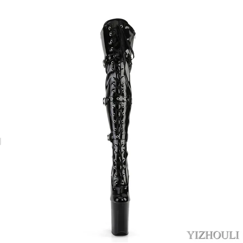 Nightclub women pole dancing boots, buckle boot heel 23 cm, the model stage show high heels, dancing shoes