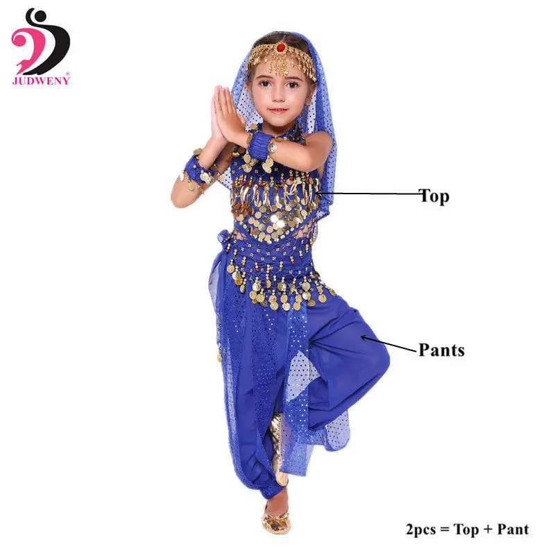 Royal Bule 2pcs Детский набор костюма для танца живота Восточный танец Детские платья Индийский танец живота одежда танец живота дети Индийский 6 цветов - Цвет: Royal Bule 2pcs