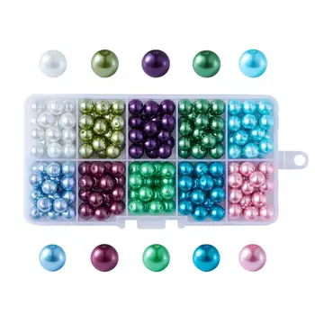 

8mm Mixed 10 Colors Pearlized Round Glass Pearl Beads for Jewelry Making DIY Hole: 1mm; about 23pcs/color, 230pcs/box