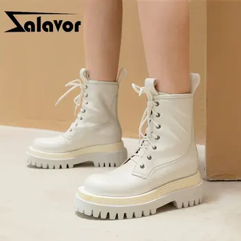

ZALAVOR Real Leather Woman Ankle Boots Fashion Platform Winter Shoes Woman Warm Thick Heel Short Boot Lady Footwear Size 34-40