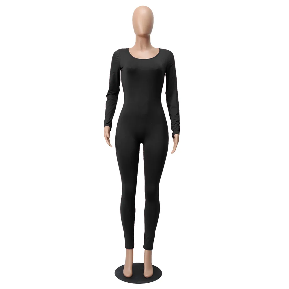 03-2510 black Новые женские Комбинезоны Весна с длинным рукавом обтягивающие с высокой талией тянущийся комбинезон сплошной цвет женский комбинезон тонкая женская одежда - Цвет: 03-2510 black