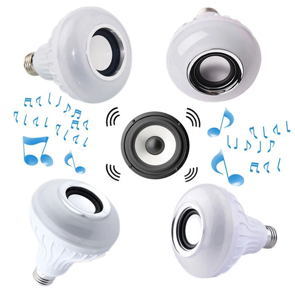 Умная E27 rgb-колонка с bluetooth светодиодный лампочка 12 Вт Музыка Воспроизведение затемнения беспроводной светодиодный светильник с 24 клавишами дистанционного управления
