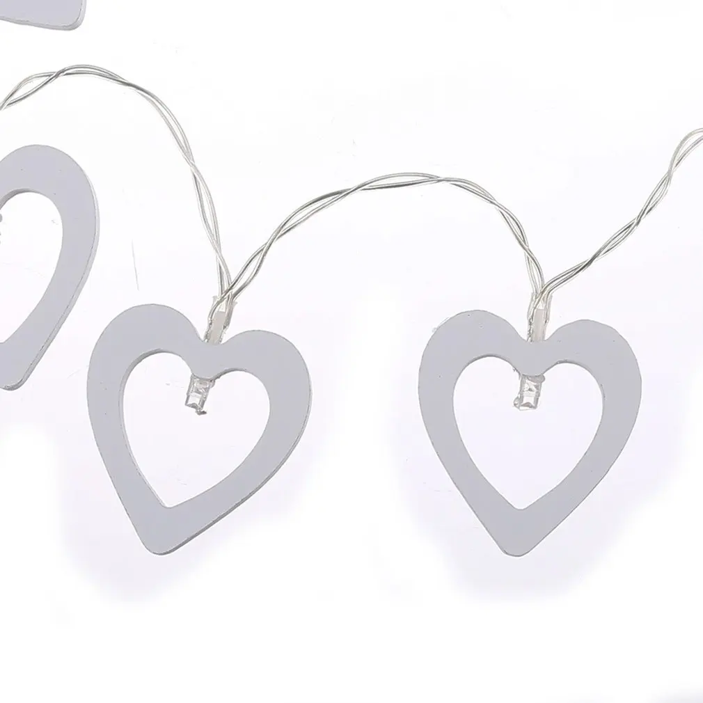 10 LED Wooden Heart String Light Battery Power Party Festival Home Decor Lighting