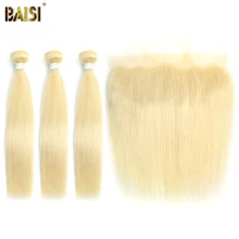 BAISI перуанские Виргинские волосы#613 светлые прямые волосы плетение 3 пучка с 13x4 фронтальные человеческие волосы