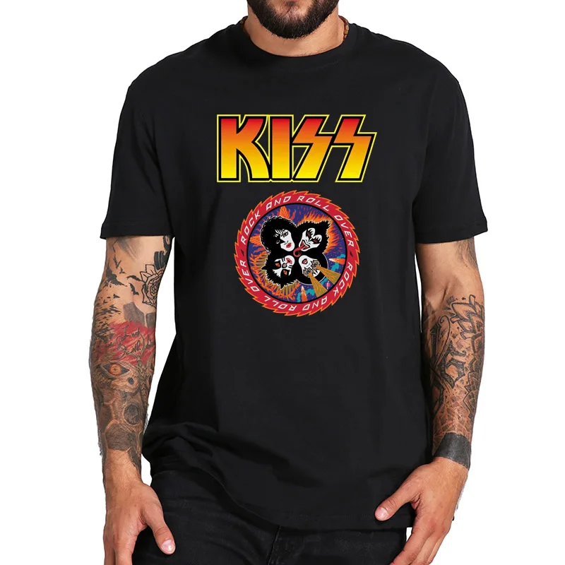 Футболка с надписью «Kiss Band», футболки в стиле рок-н-ролл, европейский размер, хлопок, Классический напечатанный рисунок, мужские повседневные топы с коротким рукавом