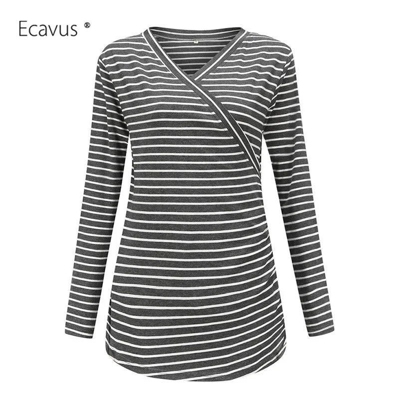 Maternity Breastfeeding Clothes Double Layer Pregnancy Shirts Striped Nursing Pregnant Blouses Womens Clothing Tunic Top