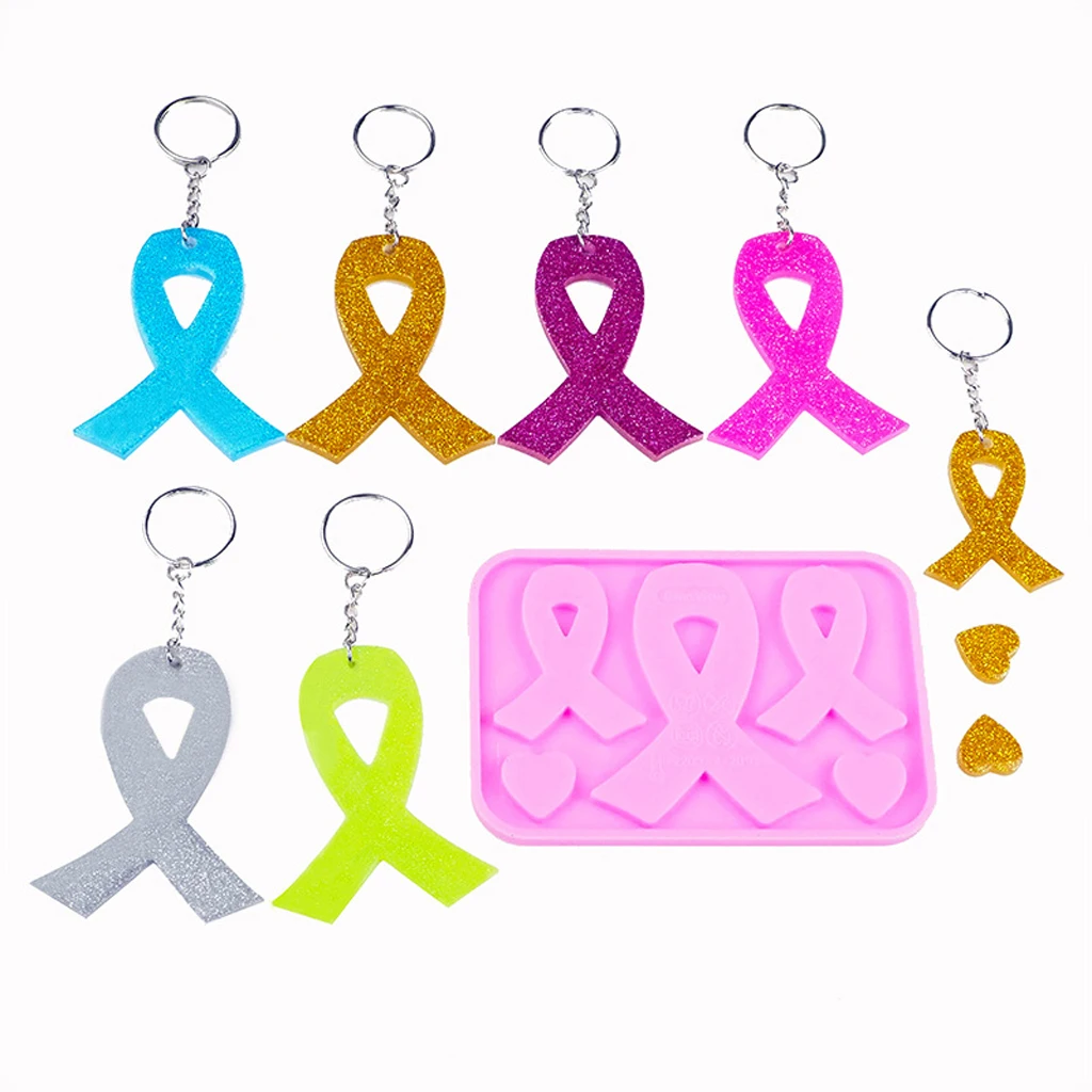 AIDS Cancer Awareness Bow Keychains Resin Mold Silicone Red Ribbon Bow Mold Tool