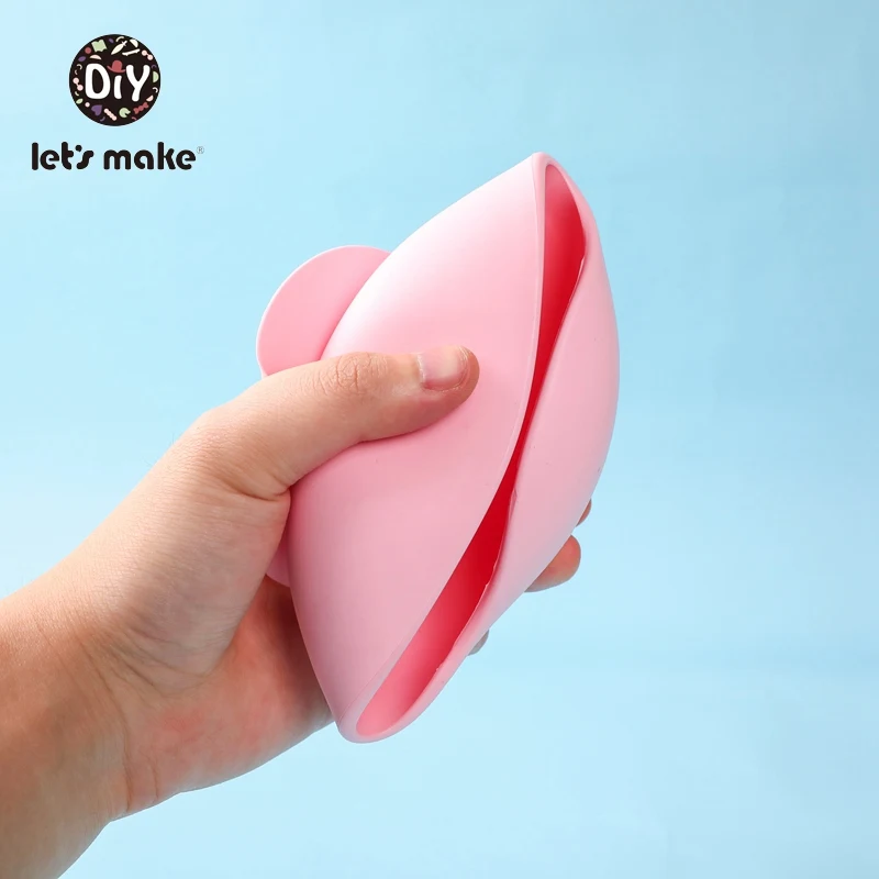 Let's Make Children's Tableware Silicone Baby Feeding Bowl Set Spoon Easy To Clean Soft Pink Food Plate Bamboo Dishes For Games