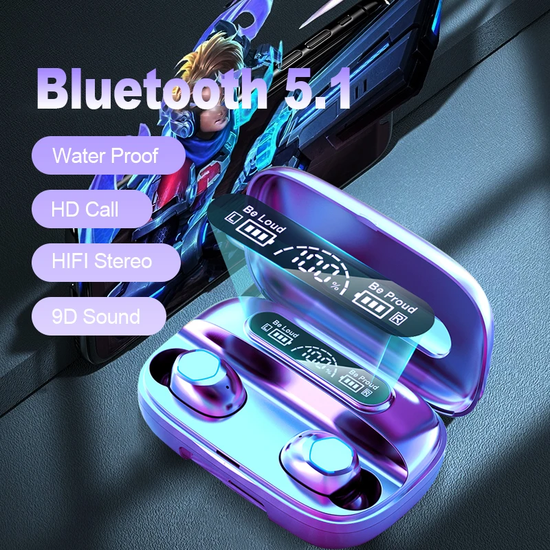 New TWS Earphone Wireless Bluetooth 5.1 Headphones Waterproof Sport Headsets Noise Reduction Earbuds with Microphone |