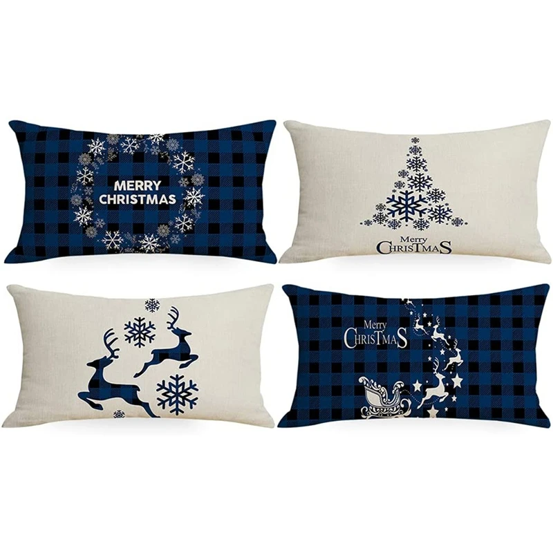 Christmas Pillow Covers 12X20, Farmhouse Buffalo Plaid Christmas
