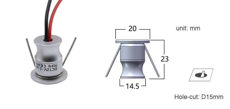 4 шт./лот супер мини Точечный светильник DC12V 1 Вт Светодиодный утопленные потолочные светильники IP65 очень маленький лестничный шкаф Точечный светильник с отверстием D15mm
