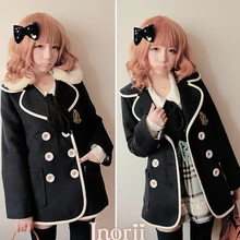 Платье принцессы милое пальто в стиле Лолита Bobon21 в британском стиле; Одежда для девочек в школьном стиле; двубортный подвижные меховой воротник темно-синие Зимние шерстяные пальто c0961