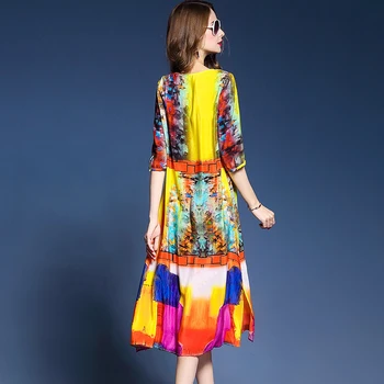 

Summer Dress 2020 Women Print Silk Beach Dress Elegant Fashion Boho Chic Long Dresses Floral Vestido Mujer KJ1856