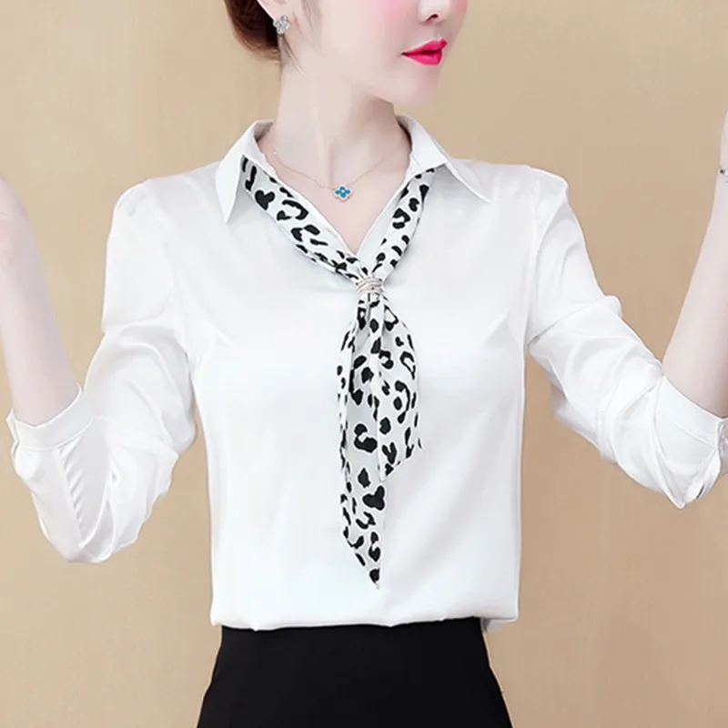 Женская шифоновая блузка с длинным рукавом и отложным воротником | одежда