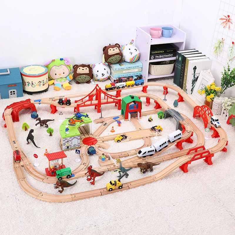 Wooden Railway Small Train Track Suit Magical Dinosaur Wildlife Scene Slot  Car Parking Lot Garage Train Toy Race Tracks For Boy|Diecasts & Toy  Vehicles| - AliExpress