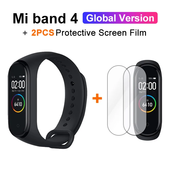 Новейший Xiaomi mi band 4 смарт фитнес браслет Bluetooth 5,0 цветной экран 135 мАч 50 м плавание mi ng водонепроницаемый - Цвет: EN Add 2PCS Film