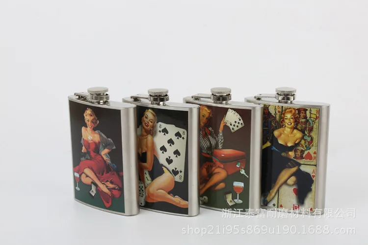 Creative Popular Stainless Steel Flagon 8 Oz Female Pattern-Wine Pot Portable Outdoor Stainless Steel Flagon
