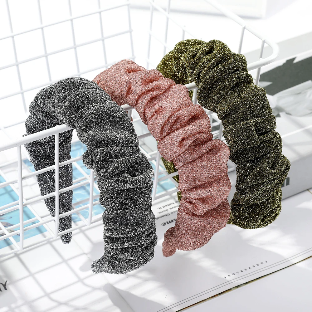 Женский ободок для волос AWAYTR однотонный из яркого шелка в Корейском стиле