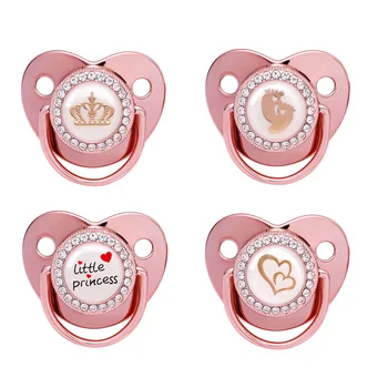 Newborn Pacifier Baby Shower Gift Bling Baby Dummy Silicone BPA Free Infant Nipple New Born Pacifiers For Babies I Love Mum Dad 2
