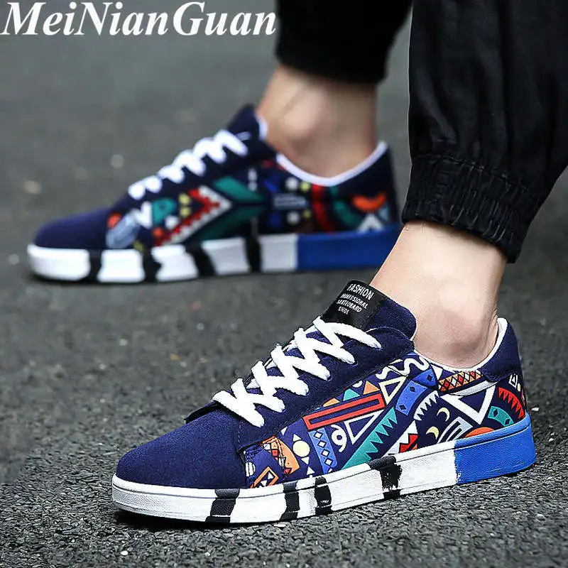 Mens Shoes Sneakers Vulcanize Espadrilles-Man Graffiti Tennis-L6 Autumn Lace-Up Light