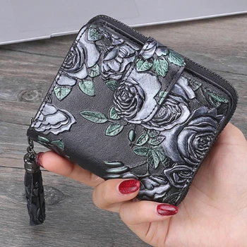 

Women short hand bag money Female wallet Chinese style leather wallet wallet Rfid card bag zipper