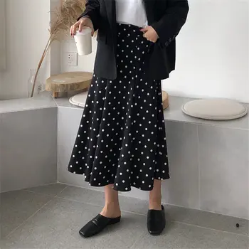 

Hzirip Slender Polka Dots Retro Fashion Slim Chic 2020 Girls Black Patchwork Vintage High Waist Stylish Hot Large Size Skirts