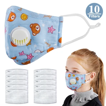 

High-quality 1 PM2.5 Mask + 10 filter Children Mask Respiratory Valve Cartoon Thicken Smog Mask Warm Dust Mask