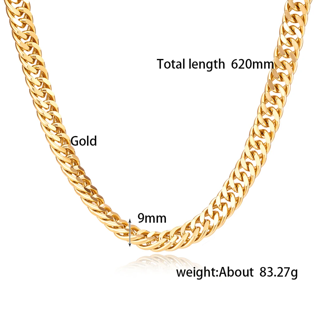 Love & Annie Cuban Chain Necklace for Men Women, Curb Link Chain Chokers, Vintage Gold Tone Solid Metal Colla