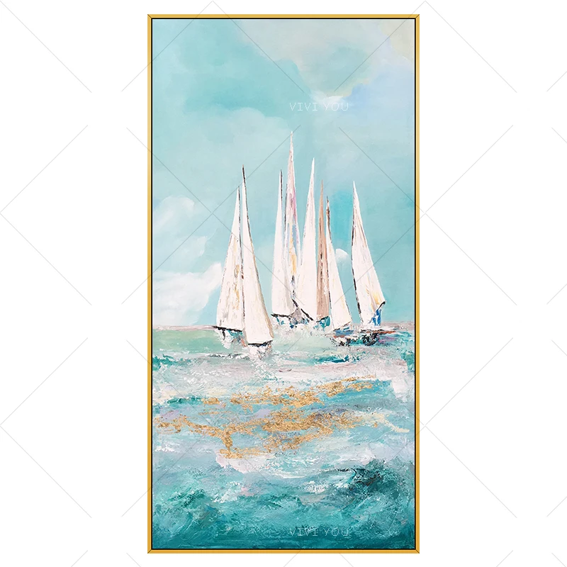 Hand Painted Abstract Oil Painting Smooth Sailing Home Decor Handmade Paintings Modern Gold Leaf Luxury Picture High Quality