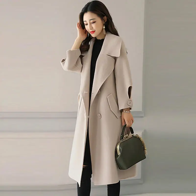 beige Красное Женское шерстяное пальто, двубортная модная длинная парка, пальто, новое осеннее и зимнее пальто, женское элегантное теплое пальто C5975 - Цвет: beige