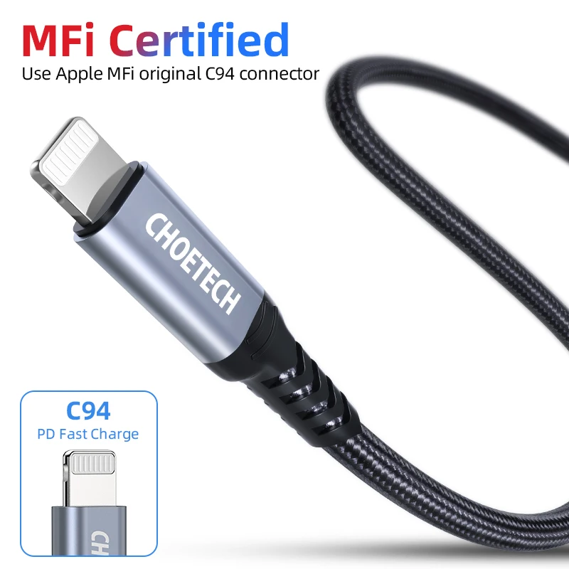CHOETECH MFi PD18W Быстрый usb type C к Lightning Кабель для iPhone 11 Pro X XS 8 USB C зарядный кабель для передачи данных для Macbook USB шнур