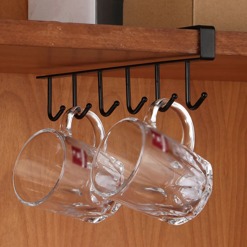 

1x 6 Hooks Organizer Storage Rack Under Shelf Cup Holder Equipment Accessories
