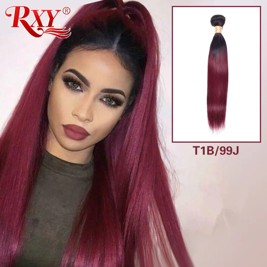 

RXY Straight Brazilian Hair Weave Bundles Color #T1B/99J 100% Human Hair Bundles Remy Weft straight 1/3/4 Pieces Hair Extensions