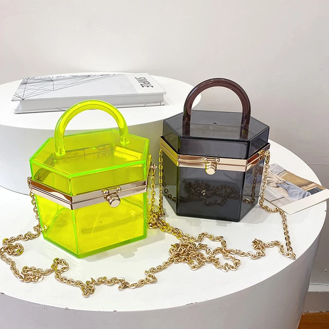 Clear Acrylic Box Handbags, Mini Chain Crossbody Bag, Square Jelly