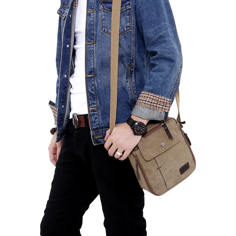 Men's Casual Multi Function One Shoulder Bag Waterproof Canvas Sling Bag Travelling Outing Outdoor Pouch