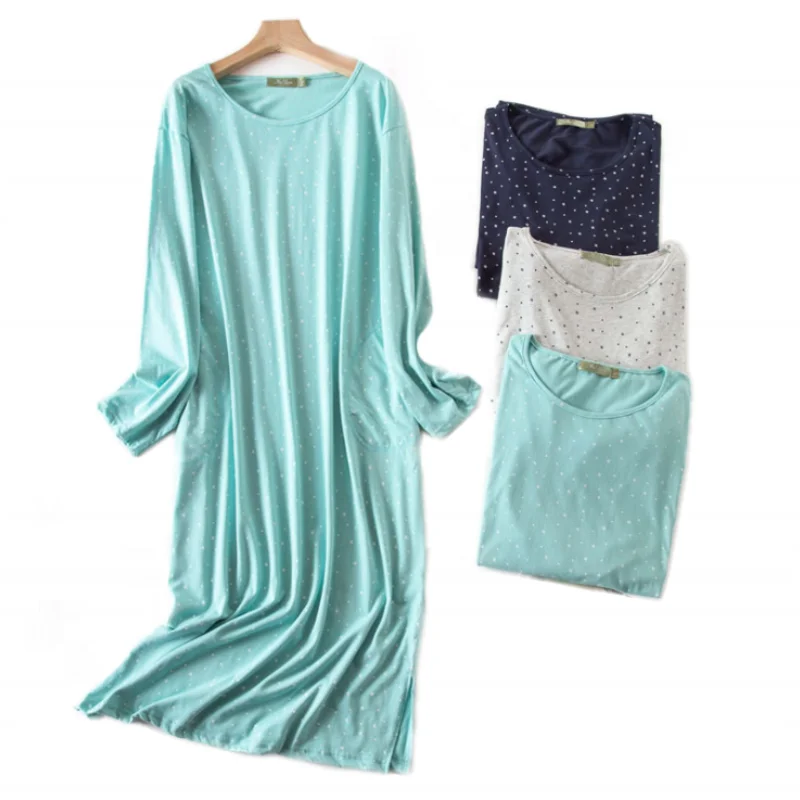 Spring Autumn Female Casual Cartoon Nightgown Ladies Cotton Long Sleepshirt Women Long Sleeve Plus Size Lounge Sleep Dress