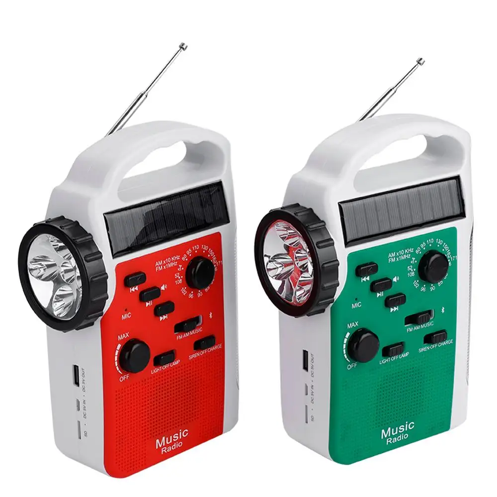 

Portable FM/AM Radio Hand Crank Solar Power Mini Radio Receiver with LED Light Support Bluetooth Hands-free Call and TF-Card