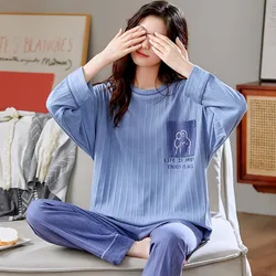 Fdfklak Cartoon Cute Student Sleepwear Set New Long Sleeve Trouser Suits Cotton Pajamas Women Spring Autumn Sleep Clothes M-3XL