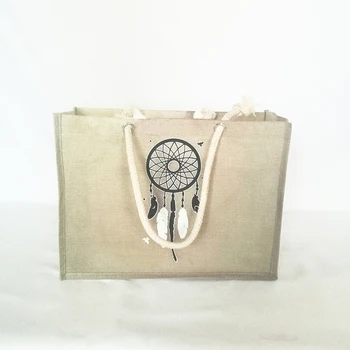 

300pcs/lot Unisex European Style Jute Cotton Bag Reusable Beach Handbag Premium Tote Hessian Jute Bag Bangladesh Free Shipping